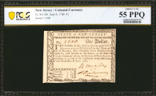 NJ-184. New Jersey. June 9, 1780. $1. PCGS Banknote About Uncirculated 55 PPQ.

No.2398. Signed by David Brearley, Signer of the Constitution and P....