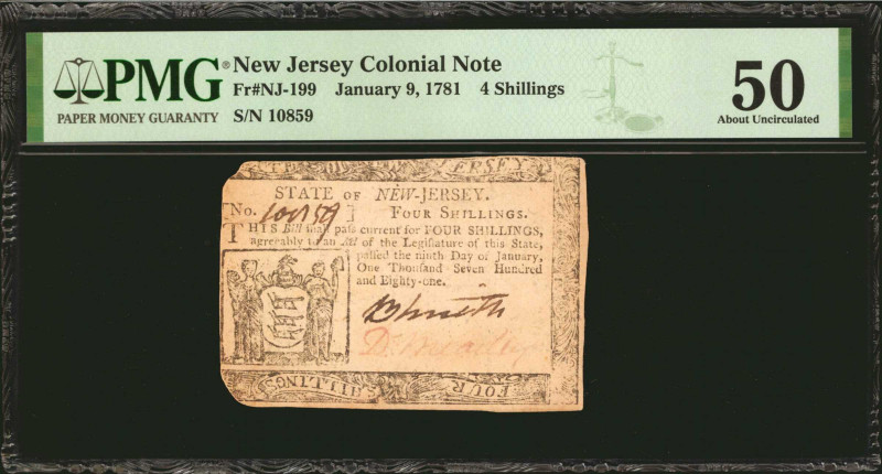 Lot of (2) NJ-195 & NJ-199. New Jersey. January 9, 1781. 1 Shilling and 6 Pence ...