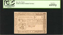 SC-135. South Carolina. December 23, 1776. $1. PCGS Currency Gem New 65 PPQ.

Without serial number. Wide margins are found on this Gem.

Estimate...