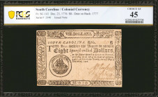 SC-141. South Carolina. December 23, 1776. $8. PCGS Banknote Choice Extremely Fine 45.

No. 3340. Trio of legible signatures. Fourth vertical signat...