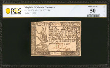 VA-128. Virginia. October 20, 1777. $6. PCGS Banknote About Uncirculated 50 Details. Restoration.

No. 13252. Signed by Dickson and Wray. Virginia T...