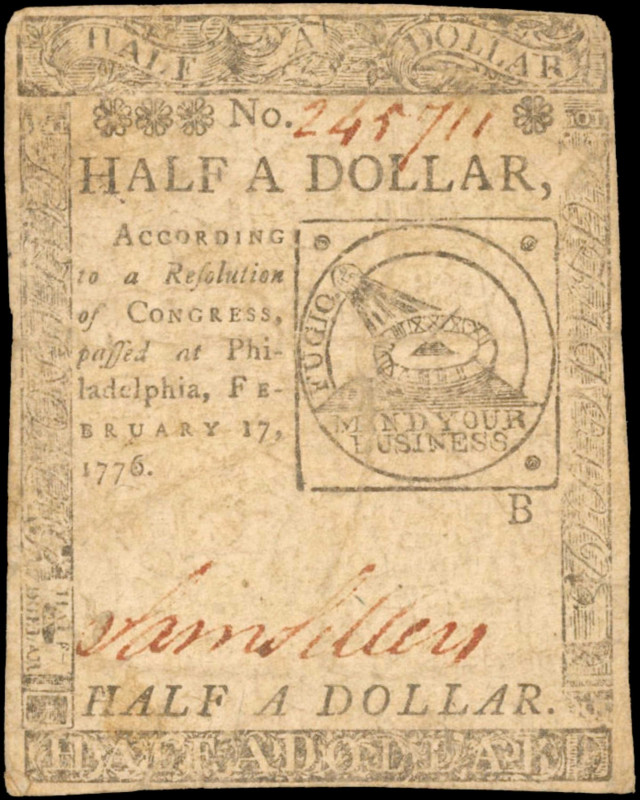 CC-21. Continental Currency. February 17, 1776. $1/2. Very Fine.

No. 245711. ...