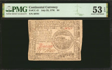 CC-41. Continental Currency. July 22, 1776. $4. PMG About Uncirculated 53 EPQ.

No. 50701. Signed by Howard and Shee. Boar charging spear vignette. ...