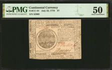 CC-44. Continental Currency. July 22, 1776. $7. PMG About Uncirculated 50.

No. 53860. Signed by Bullock and Howard. Vignette of storm raging at sea...