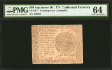 CC-86CT. Continental Currency. September 26, 1778. $60. PMG Choice Uncirculated 64. Contemporary Counterfeit.

No. 290090. False signatures of Gambl...