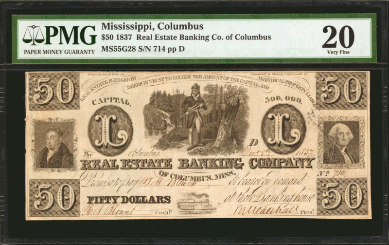 Columbus, Mississippi. Real Estate Banking Company of Columbus. 1837. $50. PMG V...