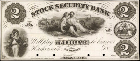 Hackensack, New Jersey. Stock Security Bank. 18xx. $2. Choice About Uncirculated. Proof.

Four punch cancellations. Proof.

Estimate: $150.00 - $2...