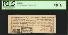 Charleston, South Carolina. The City Treasury. July 6, 1789. 1 Shilling & 3 Pence. PCGS Currency About New 50 PPQ.

No serial number. Two signatures...