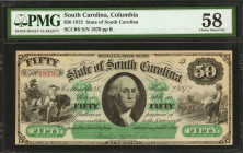 Columbia, South Carolina. State of South Carolina. 1872. $50. PMG Choice About Uncirculated 58.

(SCCR8). No. 1879, Plate B. George Washington at ce...