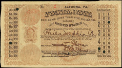 Altoona, Pennsylvania. United States Postal Note. September 1883. 3 Cents. Very Fine. Serial Number 2.

This note is found with an incredibly low se...