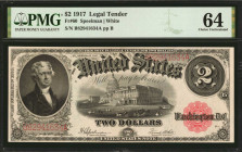 Fr. 60. 1917 $2 Legal Tender Note. PMG Choice Uncirculated 64.

A bright example of this Choice Uncirculated Deuce.

Estimate: $400.00 - $600.00