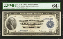 Fr. 743. 1918 $1 Federal Reserve Bank Note. San Francisco. PMG Choice Uncirculated 64 EPQ.

A high-grade example of this better San Francisco distri...
