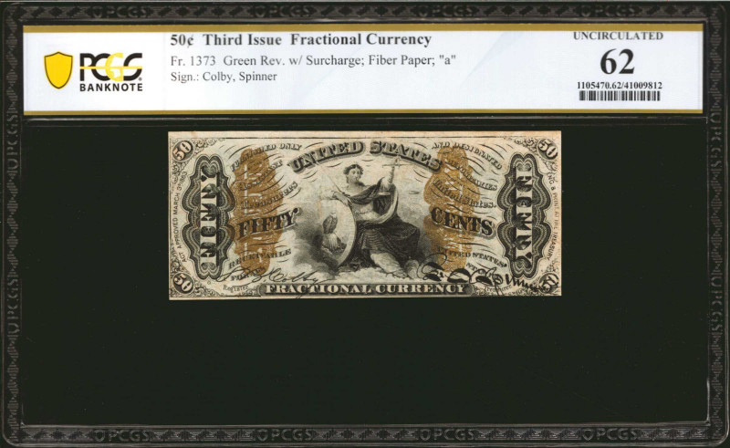 Fr. 1373. 50 Cents. Third Issue. PCGS Banknote Uncirculated 62.

A more challe...