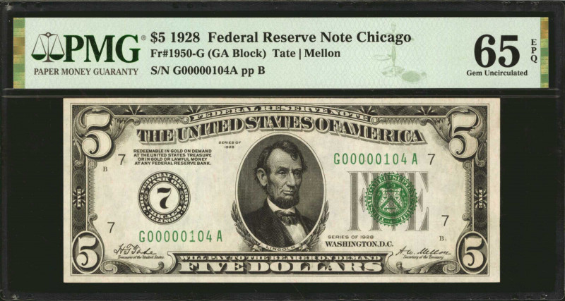 Fr. 1950-G. 1928 $5 Federal Reserve Note. Chicago. PMG Gem Uncirculated 65 EPQ....