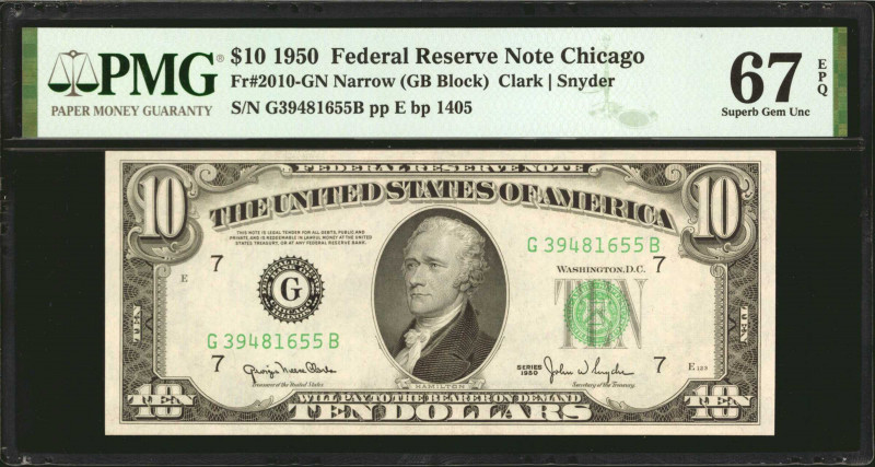 Fr. 2010-GN. 1950 $10 Federal Reserve Note. Narrow. Chicago. PMG Superb Gem Unci...