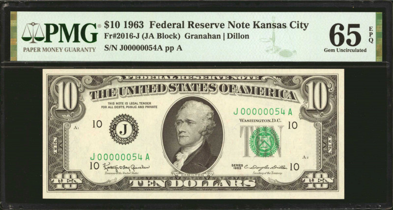 Fr. 2016-J. 1963 $10 Federal Reserve Note. Kansas City. PMG Gem Uncirculated 65 ...