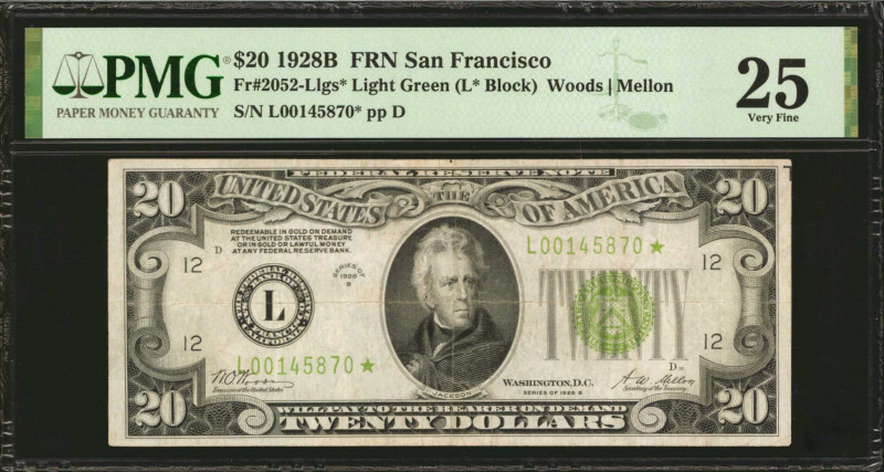 Fr. 2052-Llgs*. 1928B $20 Federal Reserve Star Note. San Francisco. PMG Very Fin...