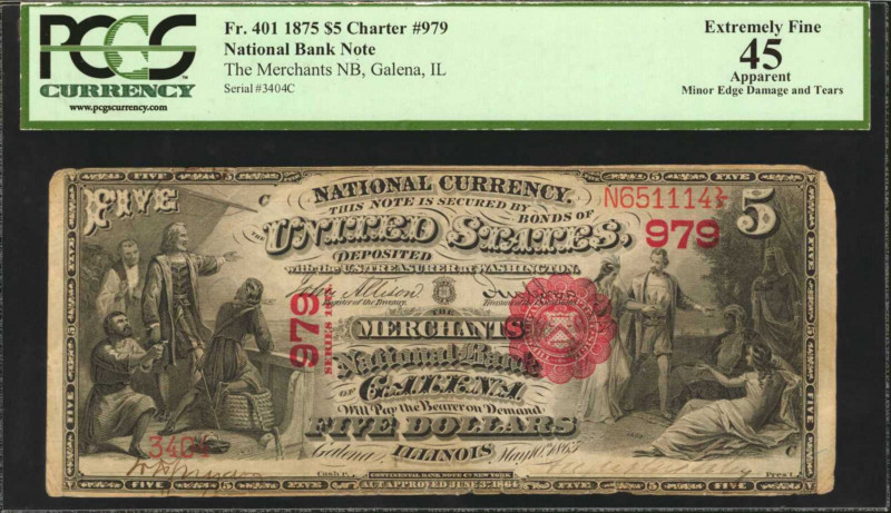 Galena, Illinois. $5 1875. Fr. 401. The Merchants NB. Charter #979. PCGS Currenc...