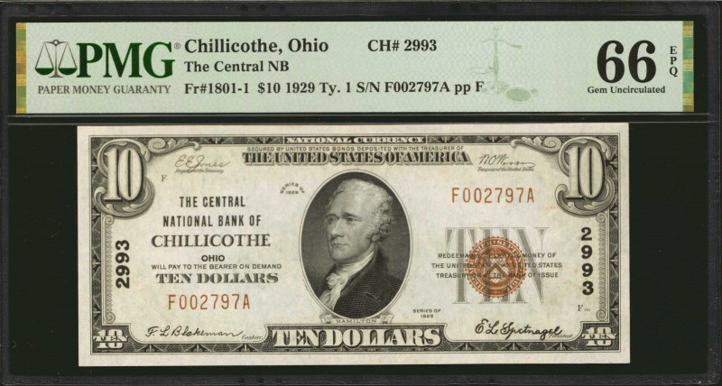 Chillicothe, Ohio. $10 1929 Ty. 1. Fr. 1801-1. The Central NB. Charter #2993. PM...