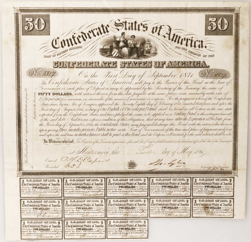 Confederate Bond. Ball 2. Cr. 5. Act of February 28th, 1861. $50.

Rarity 4. 1...