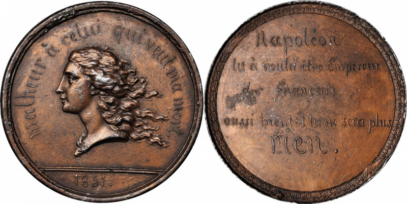 France. 1851 Critique of the Imperial Claims of Louis-Napoleon Bonaparte Medal. ...