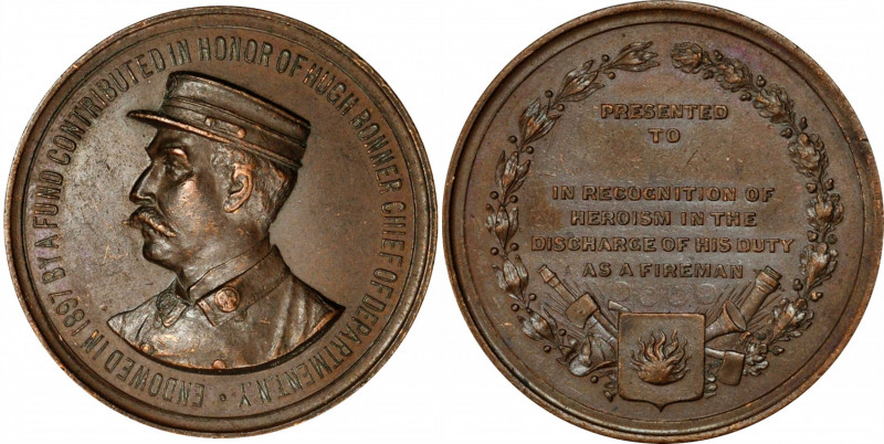 "1897" Fire Department of New York Hugh Bonner Award Medal. Bronze. About Uncirc...