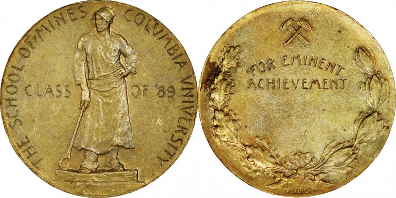 Columbia University School of Mines Award Medal. Unfinished. Yellow Bronze. Abou...