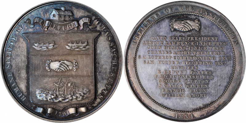 1854 Humane Society of Massachusetts Officers Medal. By Benjamin Wyon. Obverse a...