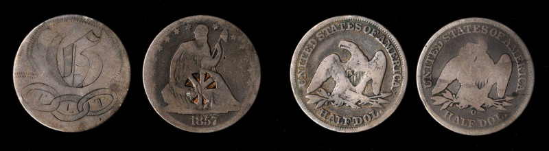 Lot of (2) Enhanced Liberty Seated half dollars.

Included are: undated Philad...