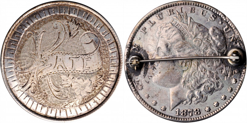 Love Token Fashioned out of an 1878-Dated Morgan silver dollar. Host coin Extrem...