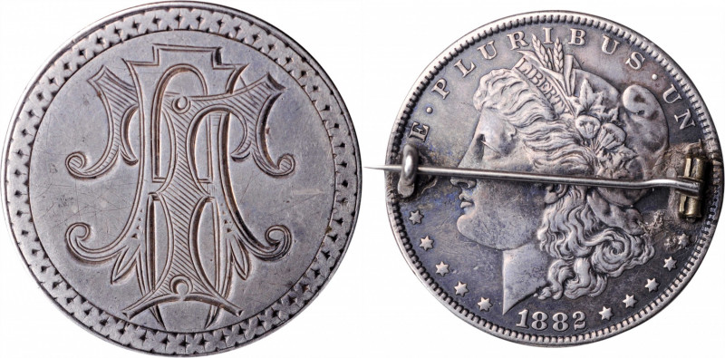 Love Token Fashioned out of an 1882-Dated Morgan silver dollar. Host coin Extrem...