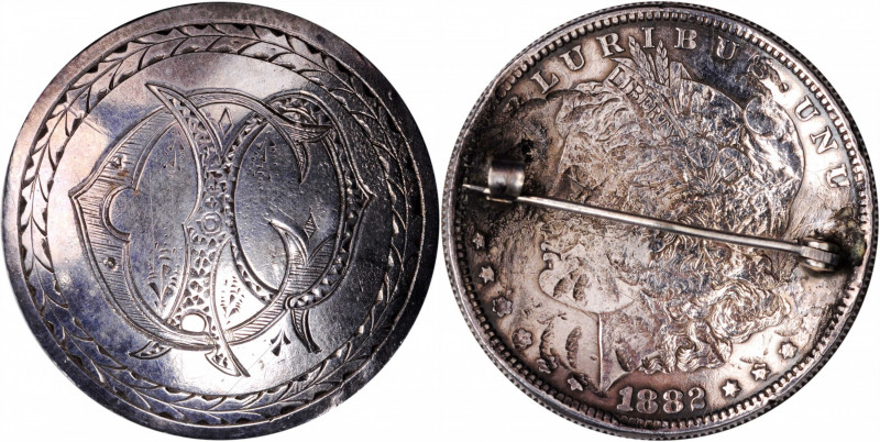 Love Token Fashioned out of an 1882-Dated Morgan silver dollar. Host coin Extrem...