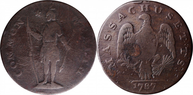 1787 Massachusetts Cent. Ryder 4-D, W-6110. Rarity-3+. Bowed Head, Arrows in Lef...