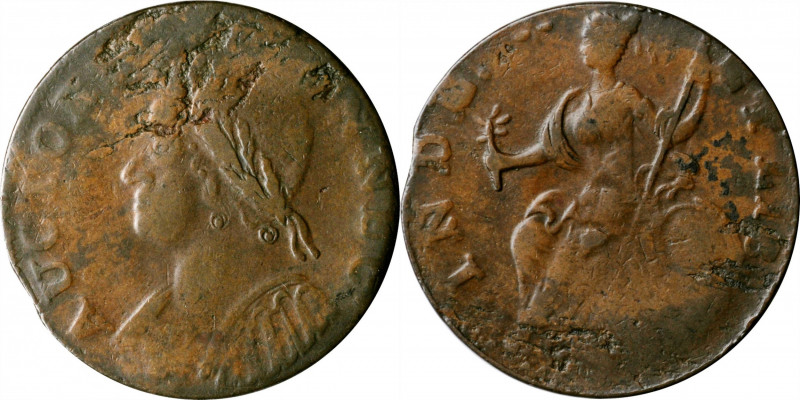 1786 Connecticut Copper. Miller 5.8-F, W-2620. Rarity-5. Mailed Bust Left. Extre...