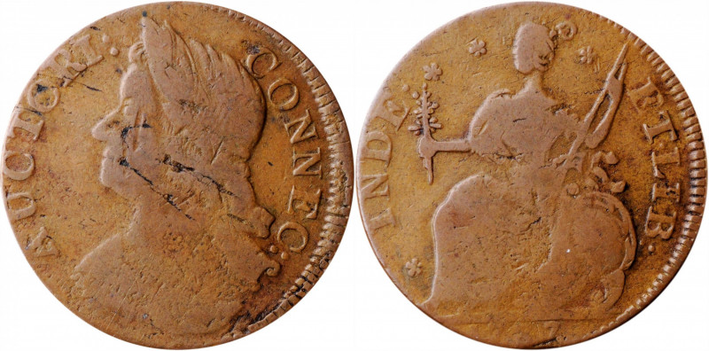 1787 Connecticut Copper. Miller 16.2-NN.1, W-3005. Rarity-5. Draped Bust Left. V...