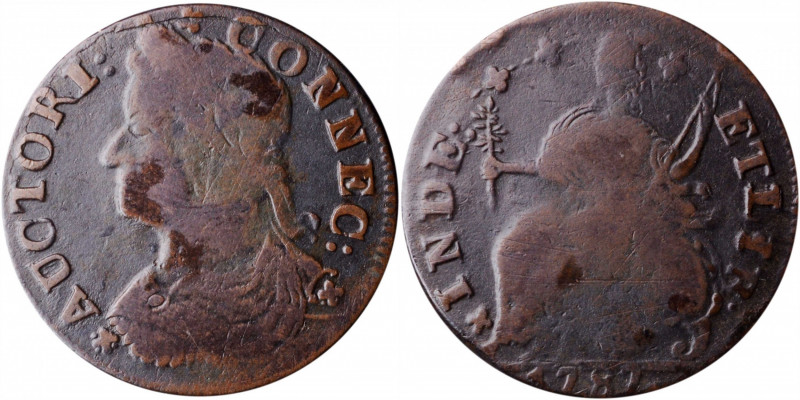 1787 Connecticut Copper. Miller 26-a.1, W-3110. Rarity-6-. Draped Bust Left. Fin...