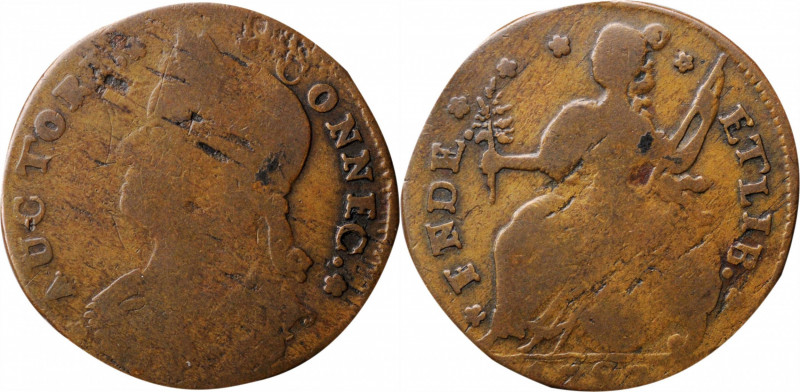 1787 Connecticut Copper. Miller 32.5-aa, W-3260. Rarity-4. Draped Bust Left, FND...