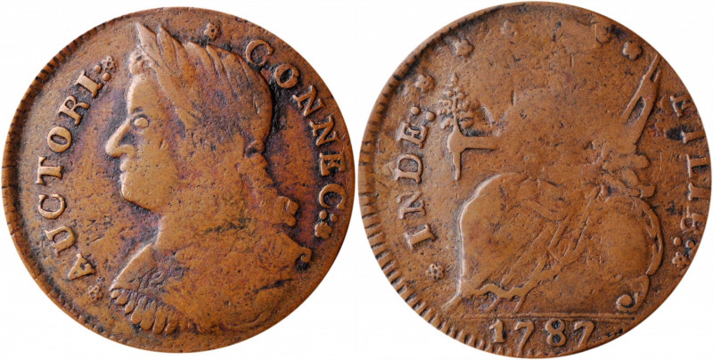 1787 Connecticut Copper. Miller 33.1-Z.19, W-3330. Rarity-5. Draped Bust Left. V...