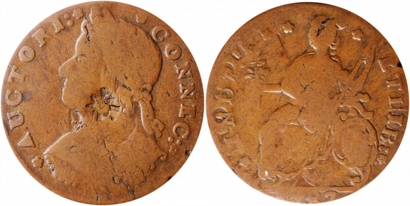 1787 Connecticut Copper. Miller 33.38-Z.23, W-3940. Rarity-5. Draped Bust Left. ...