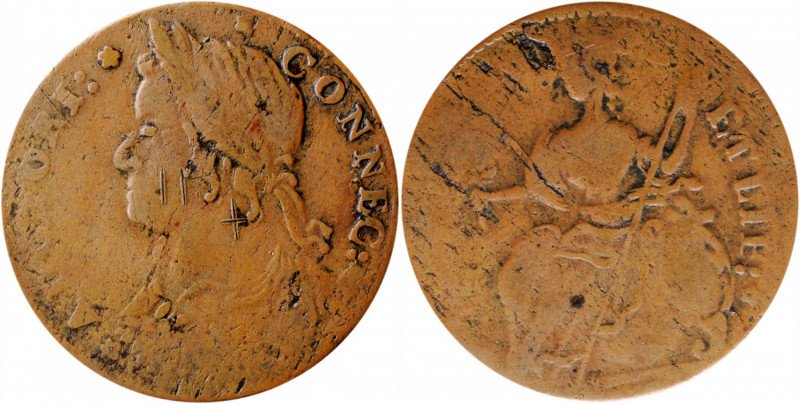 1787 Connecticut Copper. Miller 33.40-Z.2, W-3970. Rarity-6. Draped Bust Left. V...