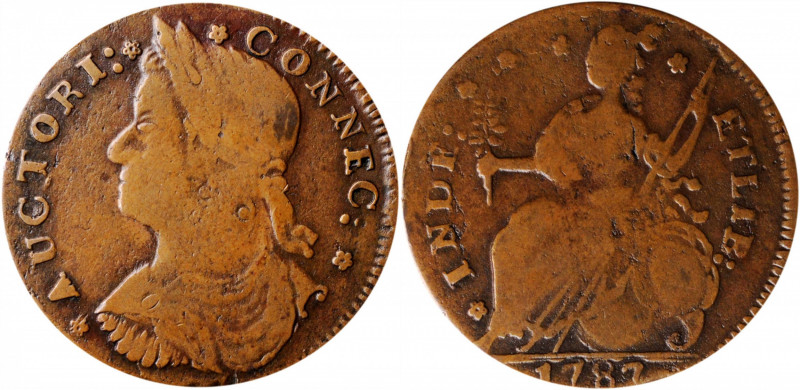 1787 Connecticut Copper. Miller 33.44-W.3, W-4015. Rarity-6-. Draped Bust Left. ...