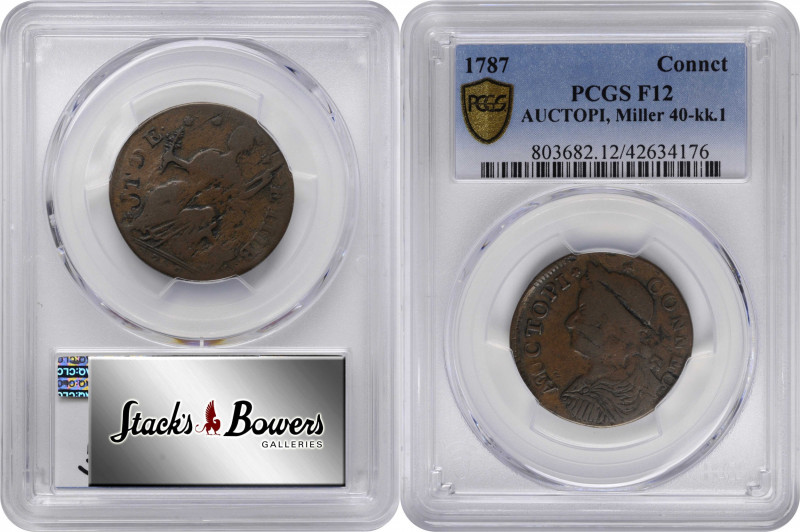 1787 Connecticut Copper. Miller 40-kk.1, W-4230. Rarity-6. Draped Bust Left, AUC...