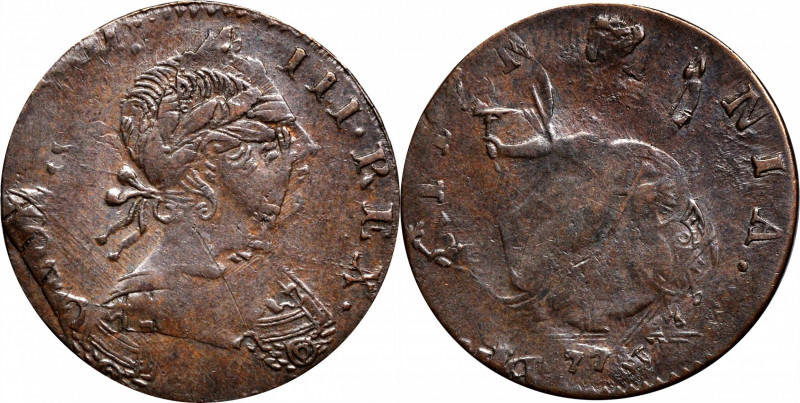 1775 Contemporary Counterfeit English Halfpenny. George III Type--Double Struck-...