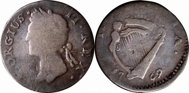 1769 Contemporary Imitation Halfpenny Muling. George II Irish Obverse, George II...