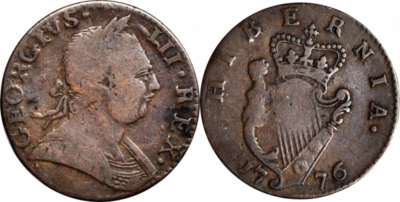 1776 Contemporary Imitation Halfpenny Muling. George III English Obverse, George...