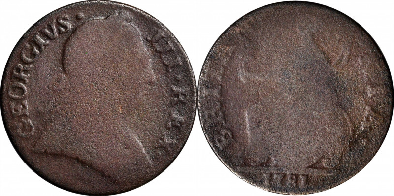 1781 Contemporary Imitation English Halfpenny. George III Type. Newman 41-81B. G...