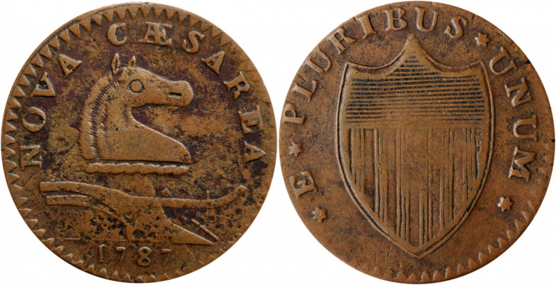 1787 New Jersey Copper. Maris 31-L, W-5095. Rarity-3. No Sprig Above Plow, Shatt...