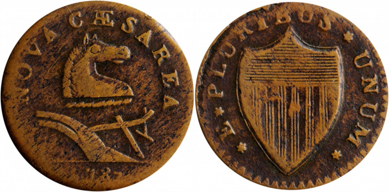 1787 New Jersey Copper. Maris 39-a, W-5195. Rarity-2. No Sprig Above Plow, Small...