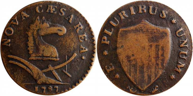 1787 New Jersey Copper. Maris 53-j, W-5290. Rarity-4. No Sprig Above Plow, Perio...