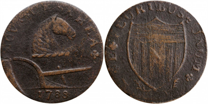 1788 New Jersey Copper. Maris 75-bb, W-5520. Rarity-4. Siboni DS2. Head Right, R...